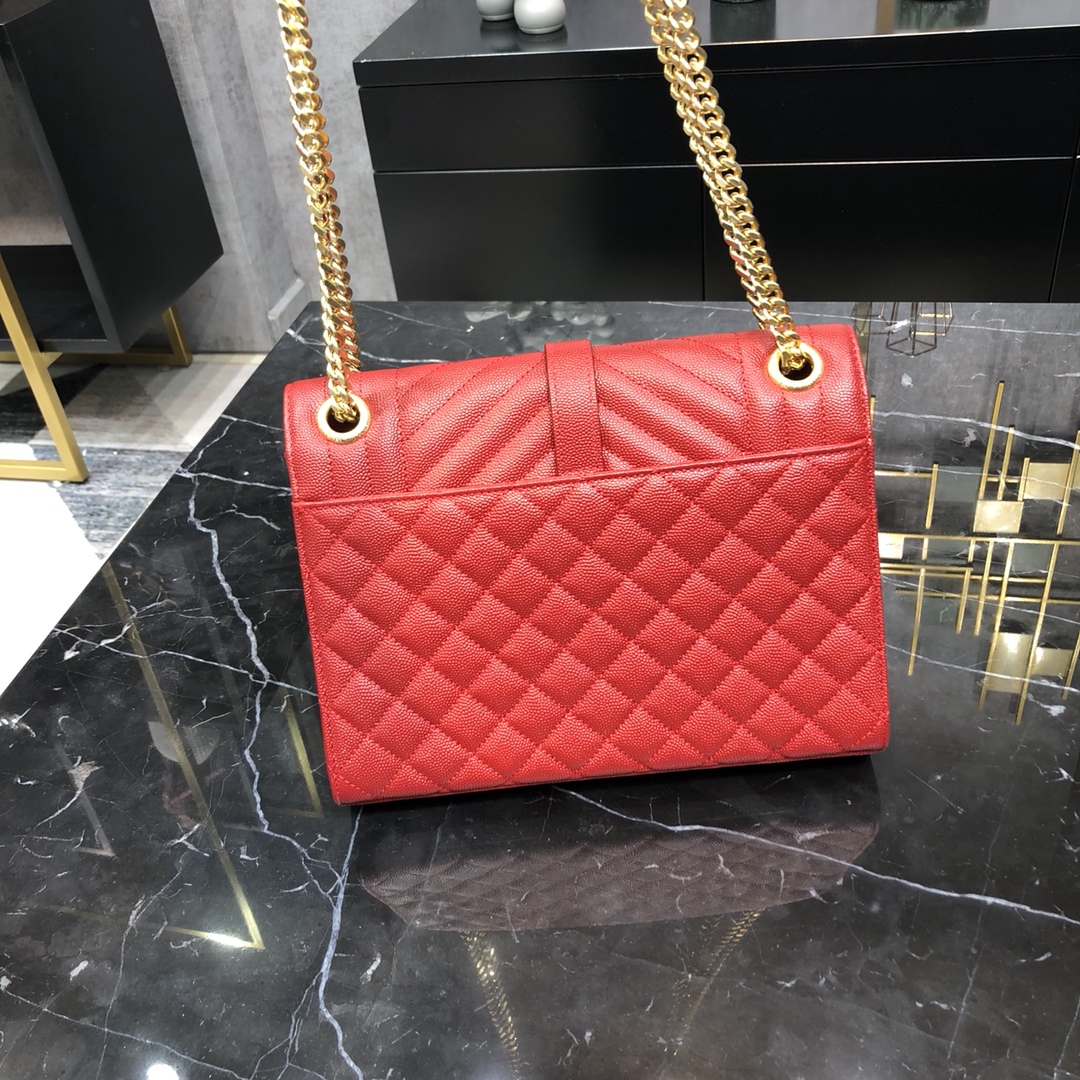 Saint Laurent Envelope Grain Quilted Calfskin Handbag Red 600185 